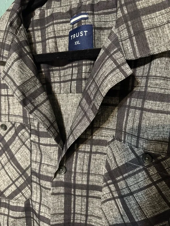 TRUST Men's Gray Plaid Button-Up Shirt - XXL